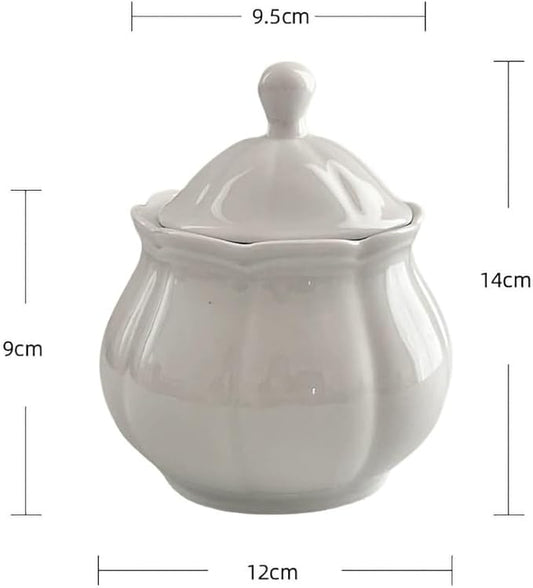 WAIT FLY Vintage Embossed Ceramic Creamer and Sugar Bowl Set, Cream Pitcher, Sugar Bowl with Lid, Coffee Serving Set-White-Creamer Bowl Set