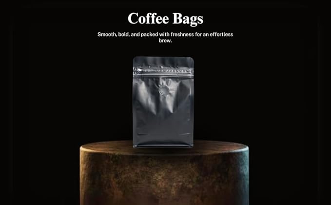 Premium Coffee Bags with Valve (100 pcs, 8 oz) Standing Coffee Beans Storage Bags, Reusable Heat Sealable Side Zipper Pouches, Eco-Friendly Packaging, Perfect for Home and Office - Black