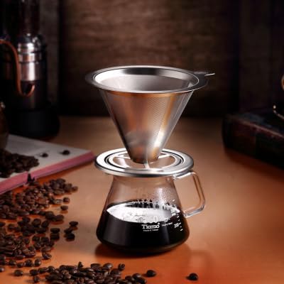 Stainless Steel Coffee Filter; 1-4 Cup, Double Wall Design with Stand, Fits Mugs & Carafes