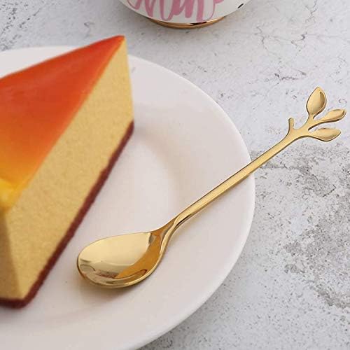 2 Pack Stainless Steel Leaf Coffee Spoon Tableware Dessert Spoons, Stirring, Mixing, Sugar, Stir, Ice Cream, Cake, Teaspoon 4.7 inch Gold