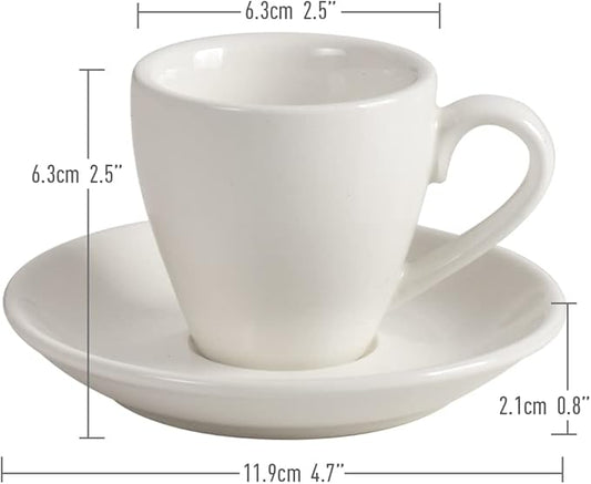 ionEgg Porcelain Espresso Cup with Saucer And Stainless Steel mini Spoons, Espresso shot Cup, 80ml/2.7Oz, Pack of 2, White
