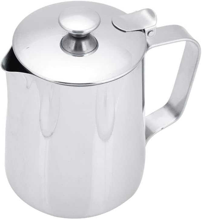 Milk Frothing Cup, Stainless Steel MugPitcher Jug with Lid Latte Coffee Art Tool for Home Cafe Bar Restaurant Hotel(350mL)
