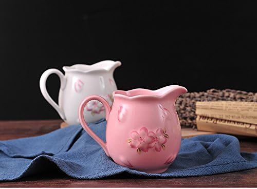 CHOOLD Elegance Cherry Blossom Ceramic Creamer with Handle,Sakura Coffee Milk Creamer Pitcher,Small 7.7oz(Pink/White)