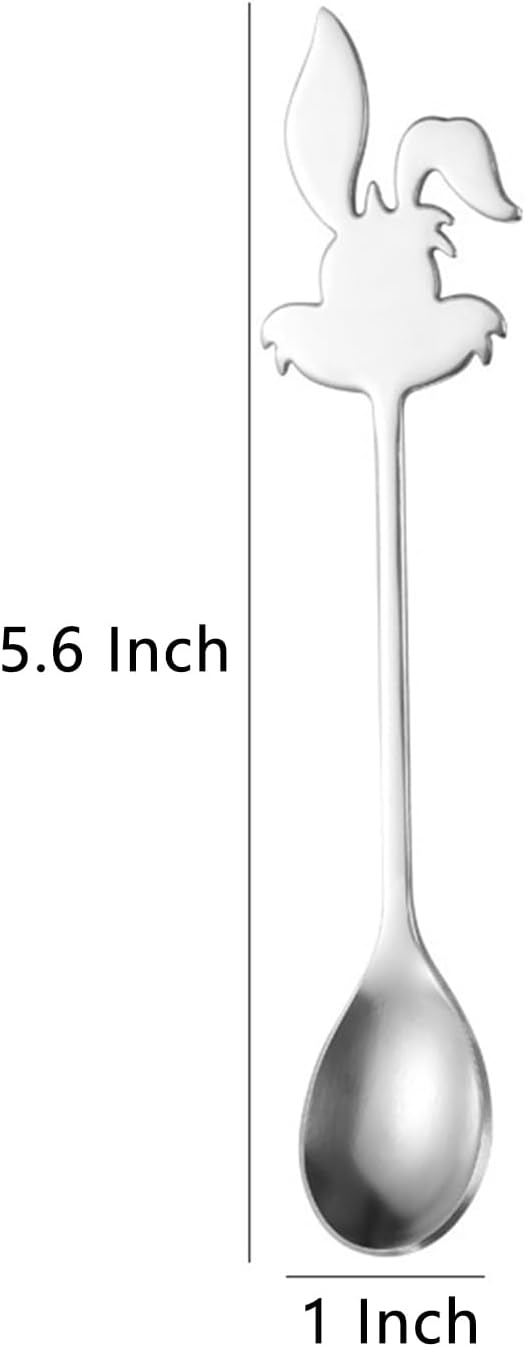 Stainless Steel Mini Coffee Espresso Spoon, Dessert Teaspoons Small Soup Spoons, Silver Cute Animals Coffee Spoon, 5.6 inch, Set of 4