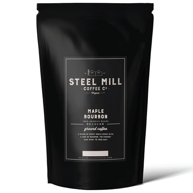 Steel Mill Coffee Co. Maple Bourbon Flavored Coffee - 2 LB Ground, Medium Roast, 100% Arabica, Vegan, Gluten-Free, Sugar-Free, Colombian Origin