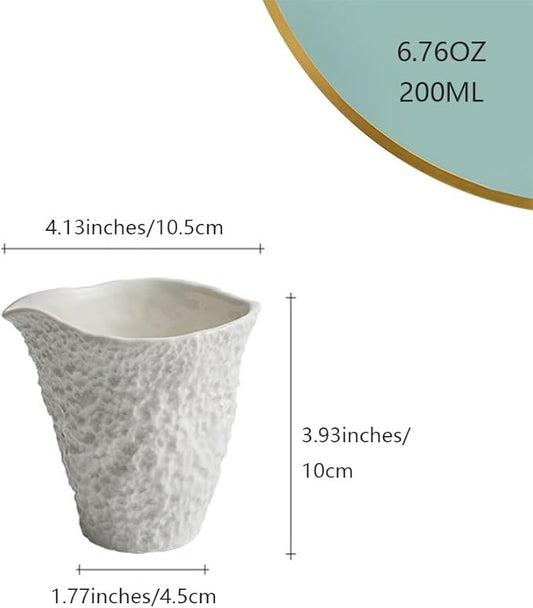 Rock Pattern Ceramic Gravy Boat, Small Capacity Ceramic Gravy Bowl, Handleless Creamer Pitcher with Dripless Lip, Suitable for Gravy, Sauce, Salad Dressing, Milk (White)