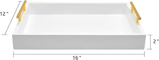 16"x12" Serving Trays with Handles, White Decorative Serving Tray, Ottoman Trays, Living Room, Bathroom, and Outdoors Decorative Trays (White)
