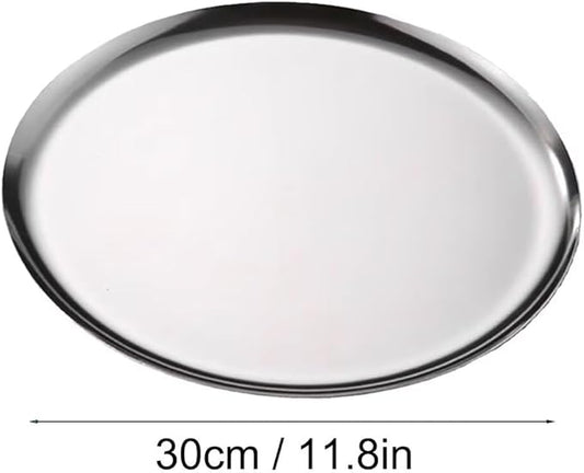 Serving Trays 11.8in Stainless Steel Decorative Tray Round Dessert Trays for Kitchen Wedding Party Light Silver