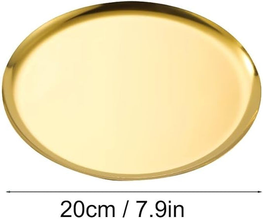 Serving Trays 7.9in Stainless Steel Decorative Tray Round Light Gold Tray for Kitchen Wedding Party Coffee Table