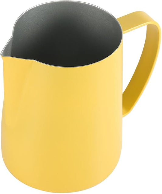 Milk Frothing Pitcher, 12oz/350ml Stainless Steel Espresso Steaming Pitcher, Milk Frother Steamer Cup For Latte Art, Yellow