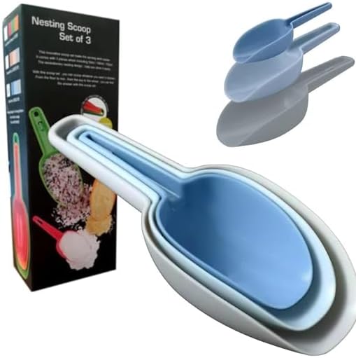 Plastic Flour Scoops, Pet Food Scoops Plastic Pack of 3, Multifunctional Dog Food Scoops with Measuring Cups, Pet Food Measuring Scoop Set