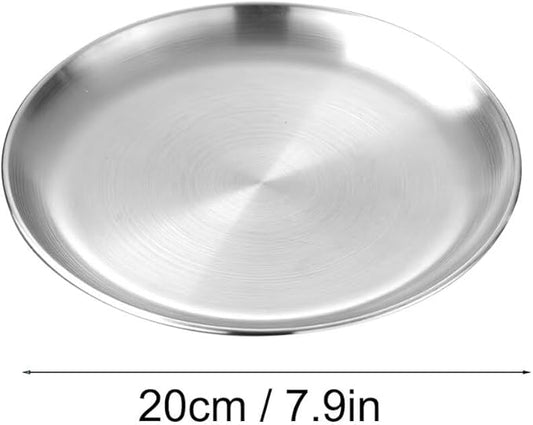 Serving Trays 7.9in Stainless Steel Decorative Tray Round Dessert Trays for Kitchen Wedding Party Coffee Table Silver Dishwasher Safe