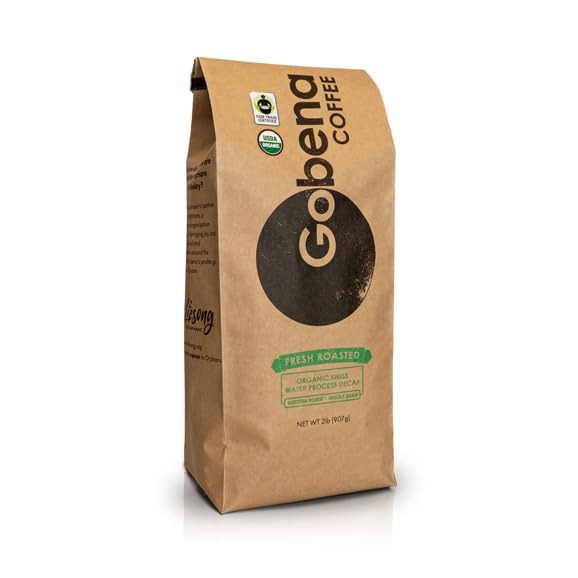 Gobena Coffee 2lb Fair Trade Organic Certified Swiss Water Process Decaf, Whole Bean, 100% Arabica Specialty Coffee, 32 ounces, 2 pounds, Bulk