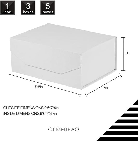 Upgrade 1PCS White Gift Box 9.5x7x4 Inches, Sturdy Gift Box with Lid for Gift Packaging, Foldable Magnetic Closure Storage Boxes, Bridesmaid Proposal Box, Rectangle Collapsible Box