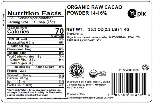 Yupik Organic Raw Cocoa Powder, 2.2 lb (35.2 oz), Gluten-Free, GMO-Free, Kosher, Vegan, Dairy-Free, No Added Sugar, Made from Raw Cacao Beans, Rich Chocolate Flavor, Ideal for Baking & Beverages