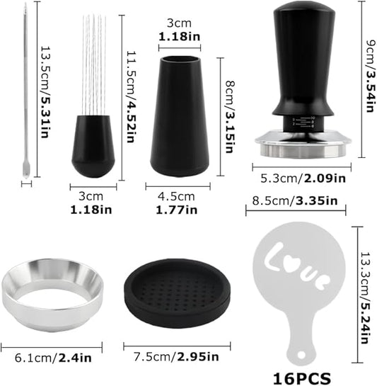 21 PCS Espresso Accessories Kit, Espresso Tamper Set with 51mm Coffee Tamper, WDT Tool, Tamper Mat, Dosing Funnel, Coffee Stencils, Latte Art Pen, Barista Tools, Espresso-Accessories(COLOR:Black)