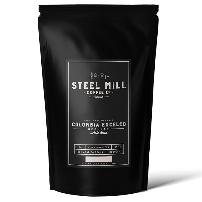 Steel Mill Coffee Co. | Colombia Excelso Fair Trade Organic Coffee | 2 LB Bag | Ground | Medium Roast | 100% Arabica Beans | Organic, Fair Trade