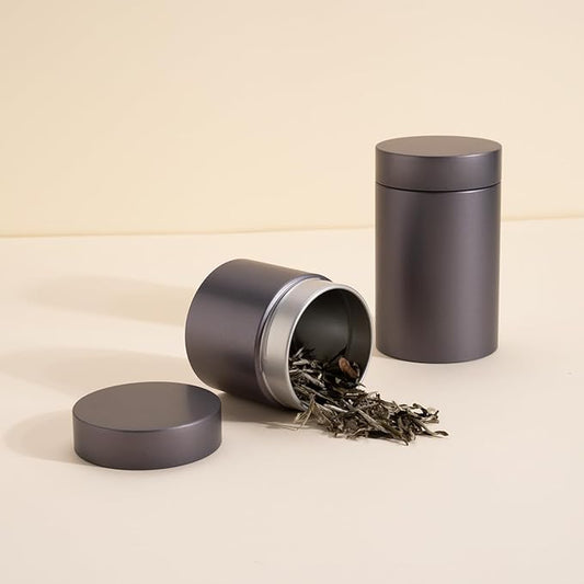3 Packs Tea Tin Canister for Loose Tea Metal Tea Canister 9 oz 15 oz Round Tin Can for Coffee Beans Tea Container for Kitchen Storage Sugar Matcha Spice Powder (Grey, S_2.95x2.95)