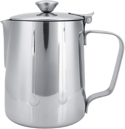 Coffee Frothing Pitcher With Lid, Stainless Steel Milk Frother Cup, Mutifunctional Milk Jug Cup, Coffee Steaming Pitcher With Handle , For Latte Art And Frothing Milk(350Ml)