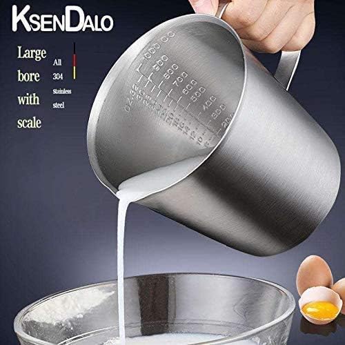 KSENDALO 32Ounces Stainless Measuring Cup (1.0 Liter) with Silicone 16Oz Measuring Cup Set, 304 Stainless Measuring Cup Stainless Pitcher with Marking with Handle (1000ML&500ML)