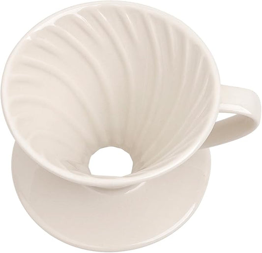 Pour Over Coffee Maker, Single Cup Ceramic Coffee Dripper, Reusable Filter Cone Drip Holder Slow Brewer with Hole Flat Bottom for Home, Office, Travel, Camping (White)