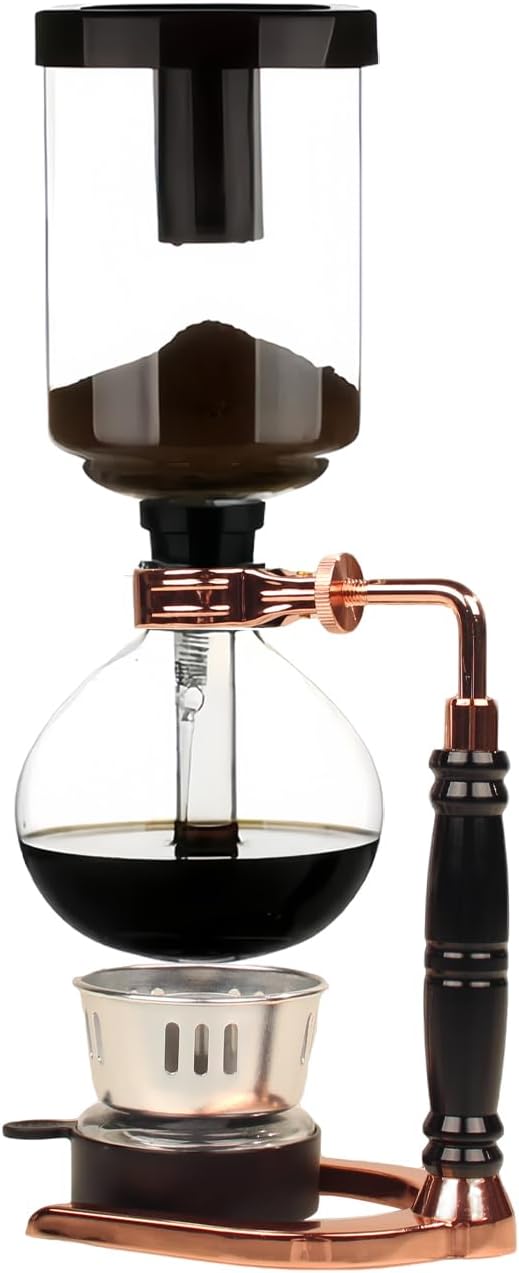 WANLWH Siphon Coffee Maker, Syphon Vacuum Coffee Maker with Borosilicate Glass Carafe, Compatible with Stovetop & Alcohol Burner for Home Brewing, 5 Cups (600ml)