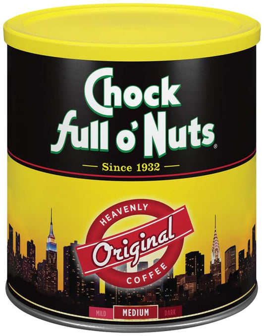 Chock Full o' Nuts Heavenly Original Ground Coffee – Premium Beans in Recyclable Steel Can – Rich Flavor & Aroma, Medium Roast – Perfect for Drip, Pour-Over, Percolator – 30.5 Oz Can, Pack of 6