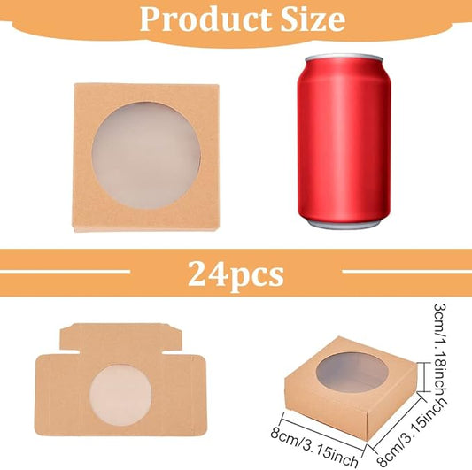 BENECREAT 24 Packs Brown Kraft Square Paper Boxes Gift Wrapping Box with Round Clear Window 3x3x1.2 for Homemade Soap, Party Favor Treats and Jewelry Packaging