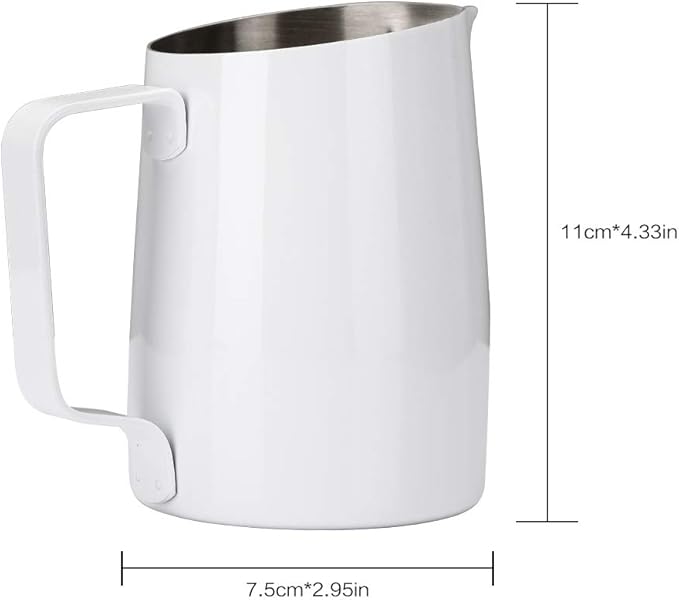 Espresso Steaming Pitcher, Espresso Milk Frothing Pitcher Stainless Steel, Coffee Latte Art Cup 14.2 OZ (420ml) White