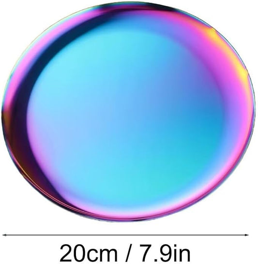 Serving Trays 7.9in Stainless Steel Decorative Tray Round Light Colour Tray for Kitchen Wedding Party Coffee Table