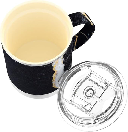 asobu Ultimate Stainless Steel Ceramic Inner Coating Coffee Mug with Double Walled Copper Lining Insulation, 12 Ounces (Midnight Marble)