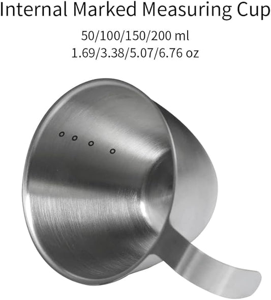 200ml watchget Stainless Steel Espresso Shot 6.8OZ Measuring Cup with Handle and Inside Scale for Coffee Milk Wine Liquid Measuring Espresso Accessories