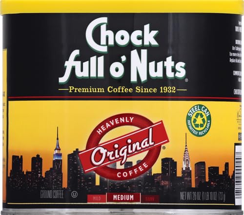 Chock Full o’Nuts Original Roast Ground Coffee, Medium Roast – Coffee Beans – Smooth, Full-Bodied Medium Blend with A Rich Flavor (26 Oz. Can) (Pack of 2)