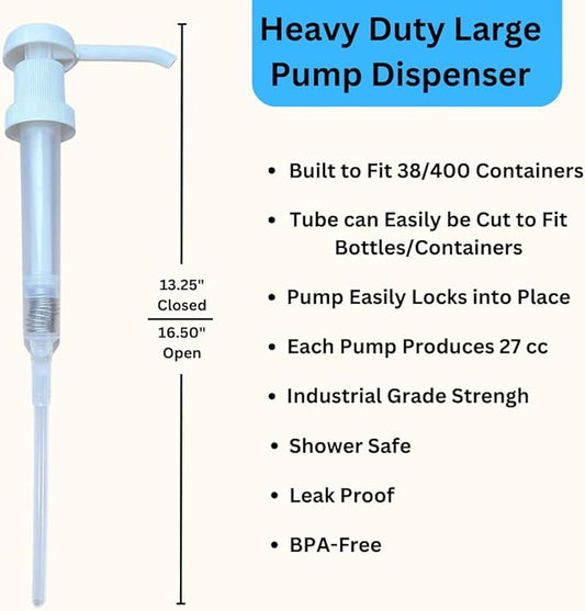 Heavy Duty Pump Dispenser for Gallon Jugs (1oz/2-Pack) Leak Proof Pump Dispenser for Shampoo, Laundry Detergent, Liquid, Water, Popcorn Butter, Snow Cone Syrup, Oils, 1 Gallon BPA-Free Dispenser