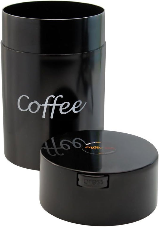 CoffeeVac 1LB – Patented Airtight Container | Multi-use Vacuum container works as smell proof containers for ground coffee and coffee bean containers. Black Logo