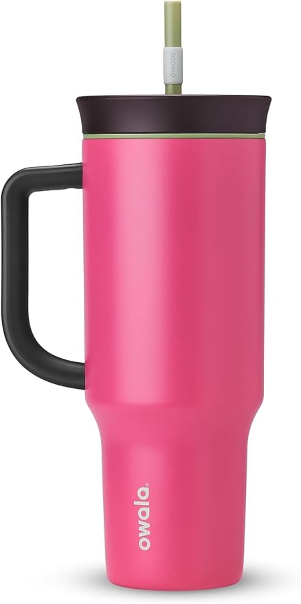 Owala Stainless Steel Triple Layer Insulated Travel Tumbler with Spill Resistant Lid, Pink & Kids Insulation Stainless Steel Tumbler with Spill Resistant Flexible Straw, Easy to Clean