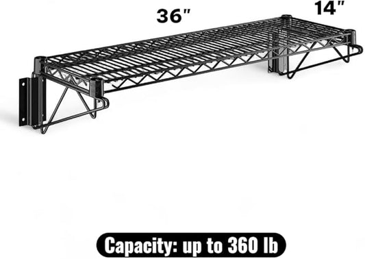 14" x 36" Black Wall-Mounted Wire Shelf with Epoxy Coating, Heavy-Duty Steel Storage Rack, NSF Certified, Easy Installation, Open Wire Design for Kitchen, Garage, or Utility Storage
