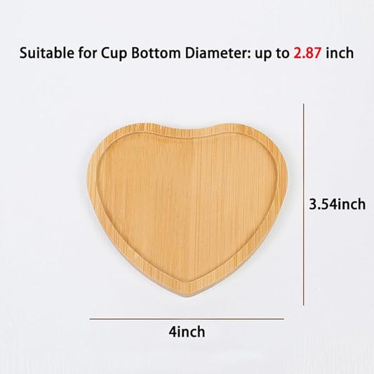 Wood Coasters Set of 4 - Handcrafted Drink Coaster Thick Heat-Resistant for Office, Bar, Farmhouse - Natural Bamboo Drink Unique Cup Coasters for Table Protection (Heart-Shaped)