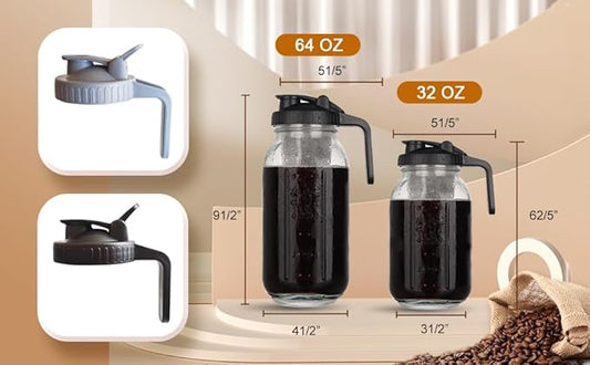 Scidea Cold Brew Coffee Maker, 2 Packs 64oz Mason Jar Pitcher with Durabel Glass & Stainless Steel Mesh Filter, Leak-Proof Glass Pither with Pour Spout Lid