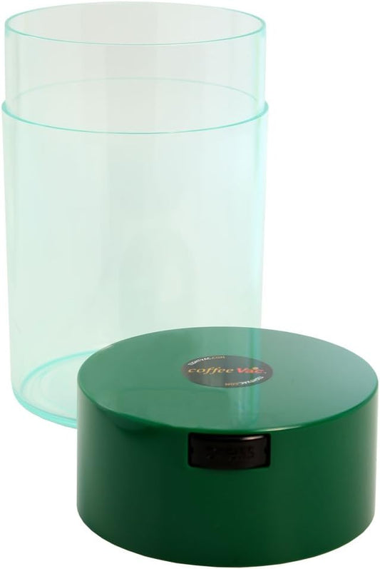 Coffeevac 1LB – Patented Airtight Container | Multi-use Vacuum Container Works as Smell Proof Containers for Ground Coffee and Coffee Bean Containers. Green Cap and Clear Body