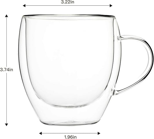 Aurzen 2 Pack Double Walled Glass Coffee Mugs with Handles 8.5oz, Large Insulated Layer Coffee Cups, Clear Borosilicate Mugs, Perfect for Cappuccino, Tea, Microwave Safe (8.5oz-2Pack)
