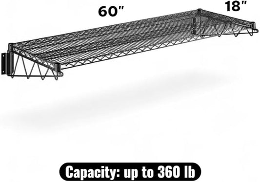 18" x 60" Black Wall-Mounted Wire Shelf with Epoxy Coating, Heavy-Duty Steel Storage Rack, NSF Certified, Easy Installation, Open Wire Design for Kitchen, Garage, or Utility Storage