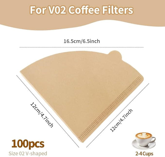 FsLvniu Coffee Filter, Size 02 Cone Coffee Filters Disposable, 100 Count Unbleached Natural Paper Filters 2-4 Cup for V60 For Pour Over Droppers and Drip Coffee Maker