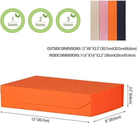 Orange Gift Boxes with Lids 12x8x2.5 Inches, Shirt Gift Boxes for Wrapping, Magnetic Gift Boxes Bulk for Presents (Orange Peel Grain;5Pcs)