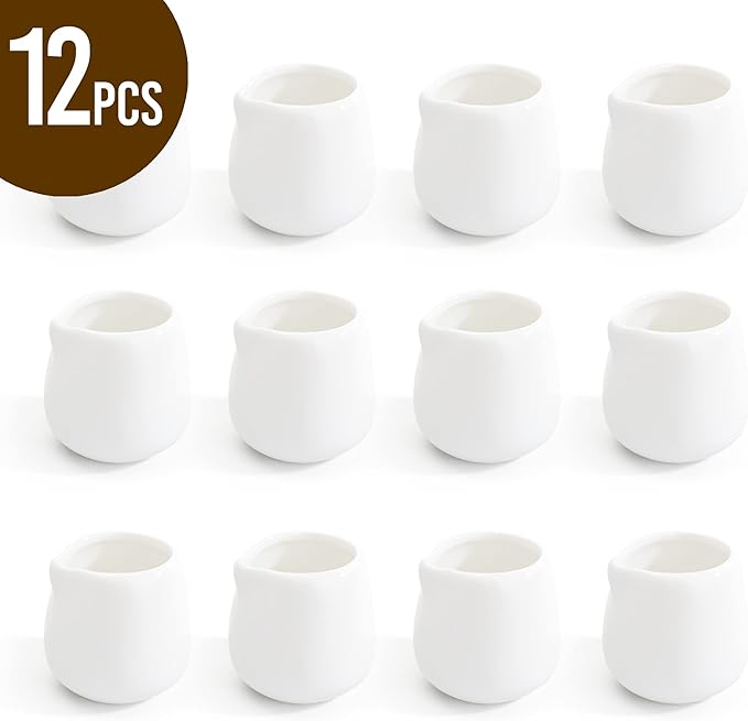 12Pack 3 oz Mini Cream Pitcher, Mini Ceramic Cream Pitcher, Small Creams Jugs, White Porcelain Creams Pitcher for Milk, Coffee, Jam, Sauces