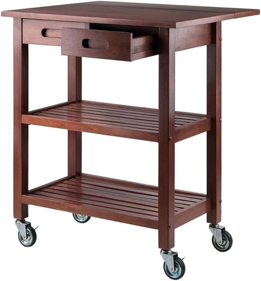 BOWERY HILL Transitional Solid Wood Kitchen Cart in Walnut Finish
