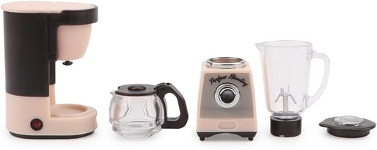 Dollhouse 1/12 Miniture Coffee Maker & Juicer Set 2Pcs Doll House Kitchen Appliances Furniture Plastic Model Coffee Pot Blender Accessories (Pink)