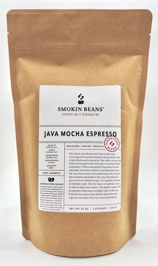 2-Pound Java Mocha Espresso, Unroasted Green Arabica Coffee Beans, Fresh Current Crop Specialty Grade, Roast the Beans Yourself at Home on Your Roasting Equipment Prior to Using for Brewing Coffee