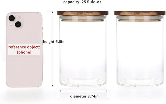 KKC HOME ACCENTS Clear Borosilicate Glass Glass Storage Jars with Airtight Wood Lids,Air Tight Sealed Wooden Top Glass Jars with Spoon for Coffee,Tea,Sugar, 25 OZ (750 ml)