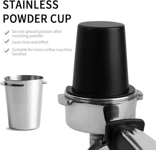 Coffee Dosing Cup, Universal 58mm Stainless Steel Espresso C-offee Dosing Cup Coffee Powder Feeder Part Coffe-e Grinder Powder Cup Espresso Coffe-e Machine Accessories(COLOR:balck)